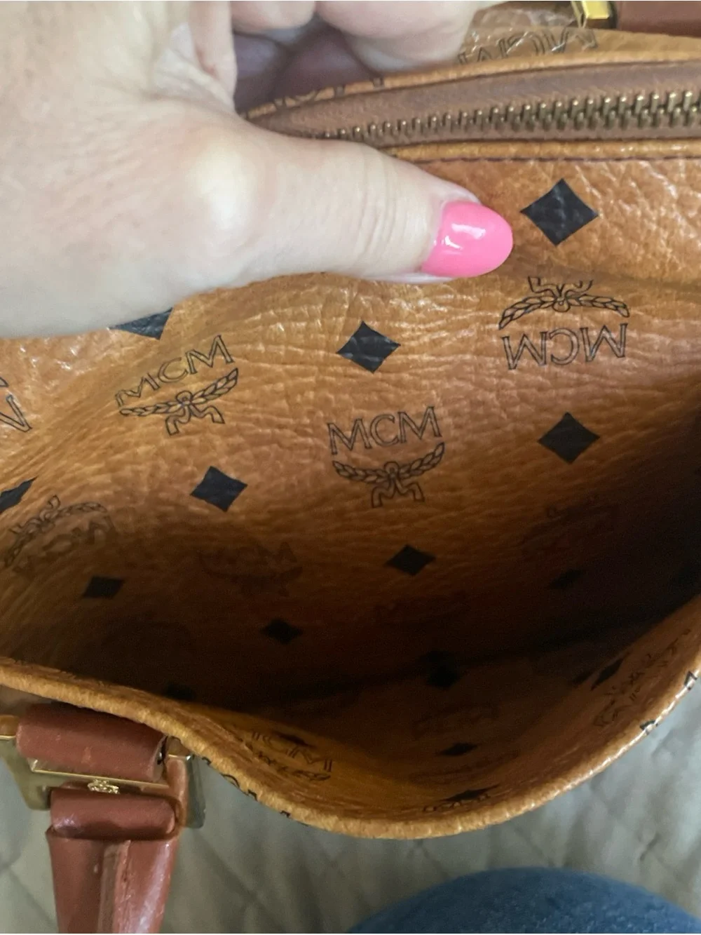 MCM Cognac Visetos Monogram Satchel with Brown Leather Handles